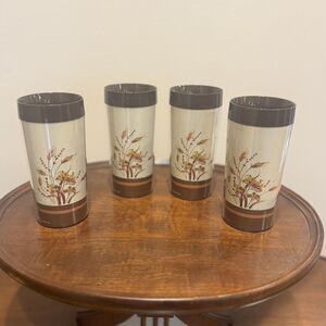 VTG Thermo Serv Wheat Floral Insulated Cups Tumblers 6” 1982 Set Of 4 USA 12 oz